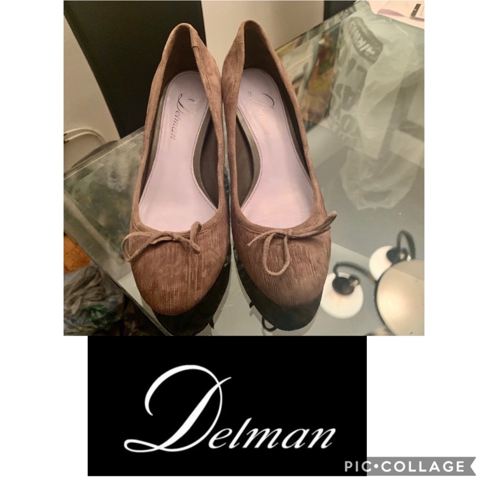 Delman Brown Textured Suede Heel Ballet Shoe